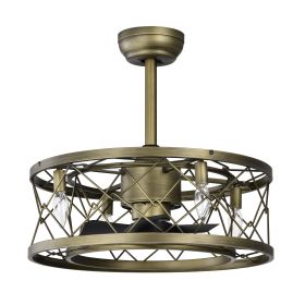 Small Low profile Enclosed Modern Revrersible Bladeless Ceiling Fan with Lights 20'' Caged Ceiling Fan with Light for bedroom