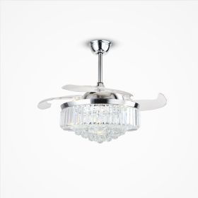 Crystal Fan Lights European Ceiling Fan Lights Living Room Bedroom Dining Room Invisible Led Fan Chandelier All Copper (Option: 48inch golden)
