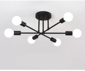 Bedroom Living Room Dining Room 6 Head Ceiling Lights Industrial Wind Iron Art (Option: Black-White light with led bulb)