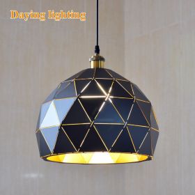 Simple Modern Bar Dining Room Single Iron Pendant Lamp Retro Hollowed Out Aisle Pendant Lamp (Option: Black outside gold inside-Diameter 30cm)
