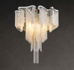 Nordic Light Luxury Tassel Aluminum Chain Living Room Ceiling (Option: Silver-warm light-80x90cm)